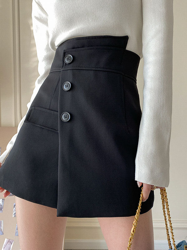 xakxx High Waisted Irregular Clipping Solid Color Culotte Shorts Bottoms