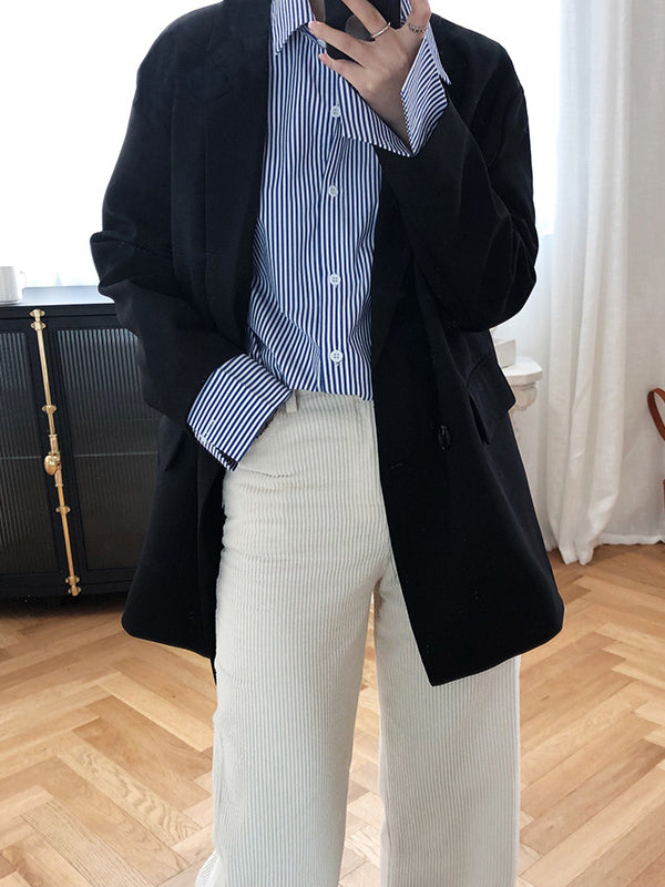 xakxx Urban Loose Striped Lapel Collar Blouses&Shirts Tops