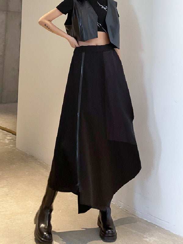 xakxx Casual High Waisted Irregularity Solid Color Skirt