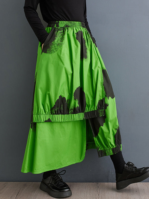 xakxx High Waisted Loose Asymmetric Elasticity Pleated Split-Joint Skirts