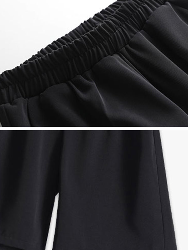 xakxx Stylish Solid Color High Waisted A-Line Wide Leg Trousers