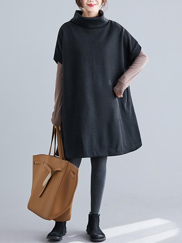 xakxx Casual Loose Short Sleeves Turtleneck Sweater Dress