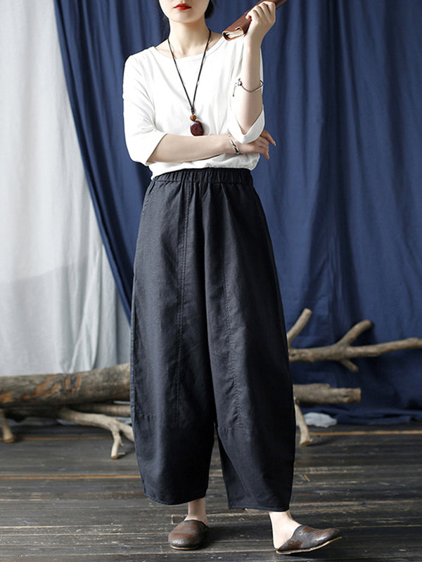 xakxx Simple Solid Color Elasticity Waisted Wide Leg Pants