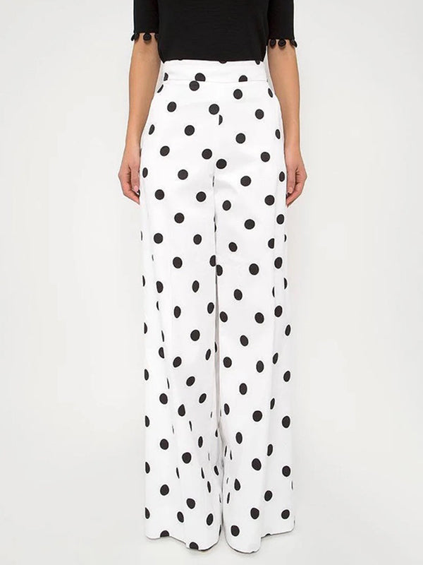xakxx Loose Wide Leg Polka-Dot Casual Pants Bottoms