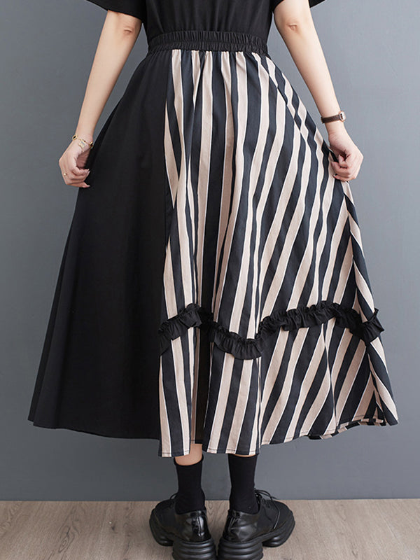 xakxx Elastics High Waisted Loose Flower-Embellished Split-Joint Skirts Bottoms