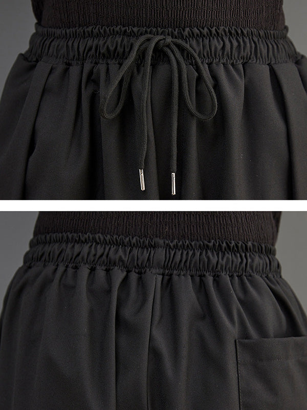 xakxx Simple Loose Wide Leg Drawstring Solid Color Casual Pants Bottoms