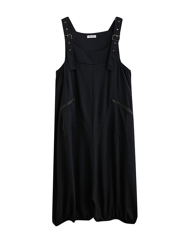 xakxx Loose Oversize Solid Color Zipper Jumpsuits Bottoms