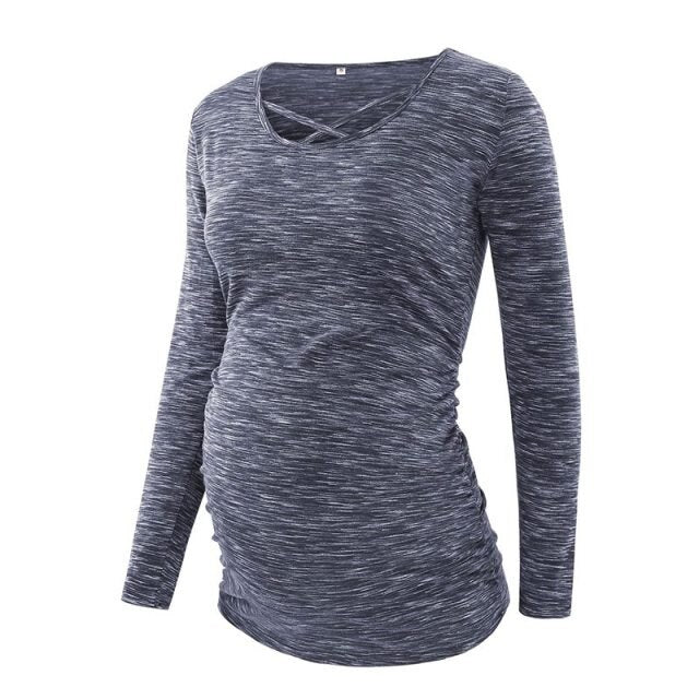 xakxx Women's Casual Pregnant Blouses Top Maternity Clothes V Neck Cross Long Sleeve Comfortable Pregnancy T-Shirt Soft Flattering Top