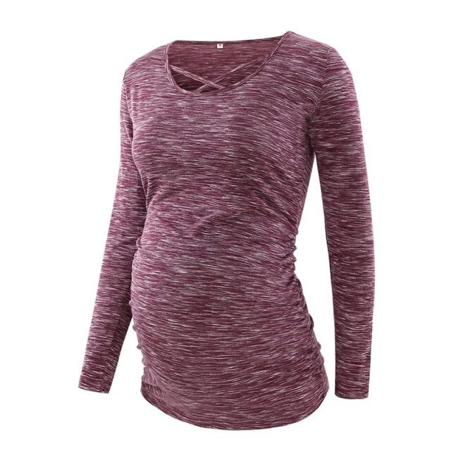 xakxx Women's Casual Pregnant Blouses Top Maternity Clothes V Neck Cross Long Sleeve Comfortable Pregnancy T-Shirt Soft Flattering Top