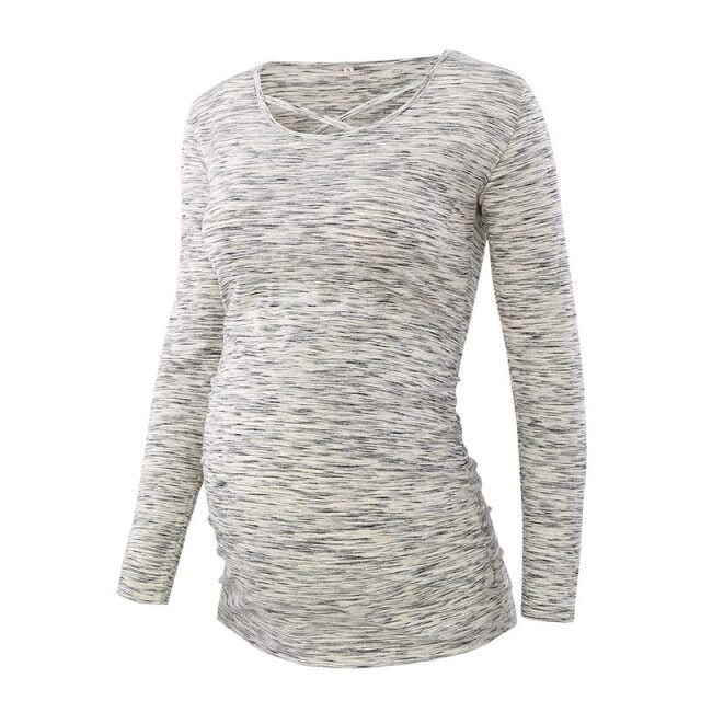 xakxx Women's Casual Pregnant Blouses Top Maternity Clothes V Neck Cross Long Sleeve Comfortable Pregnancy T-Shirt Soft Flattering Top