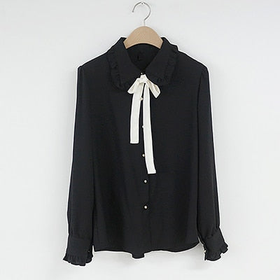 Bow Shirts Woman Long Sleeve Button Chiffon Blouse Women New Embroidery Blouses Butterfly Sleeve Casual White Shirt Femme