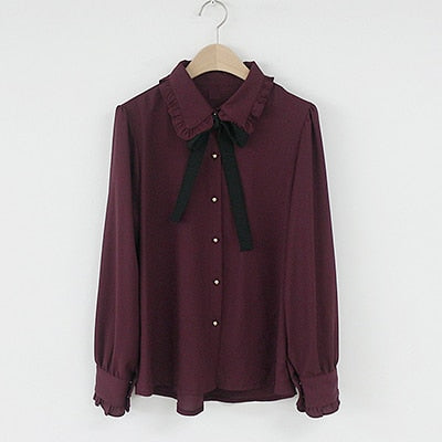 Bow Shirts Woman Long Sleeve Button Chiffon Blouse Women New Embroidery Blouses Butterfly Sleeve Casual White Shirt Femme