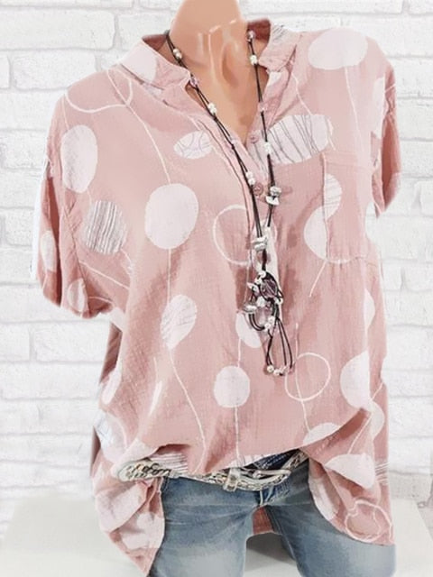 xakxx women blouses large size shirt ladies shirt fashion shirt casual wave point short-sleeved shirt women