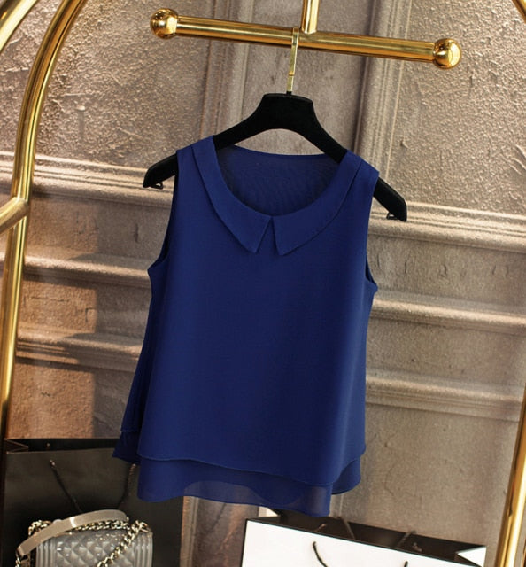 xakxx spring Summer Women Chiffon Blouses Shirt Women tops Sexy Blouses Beach holiday sleeveless round neck Shirt Blouse