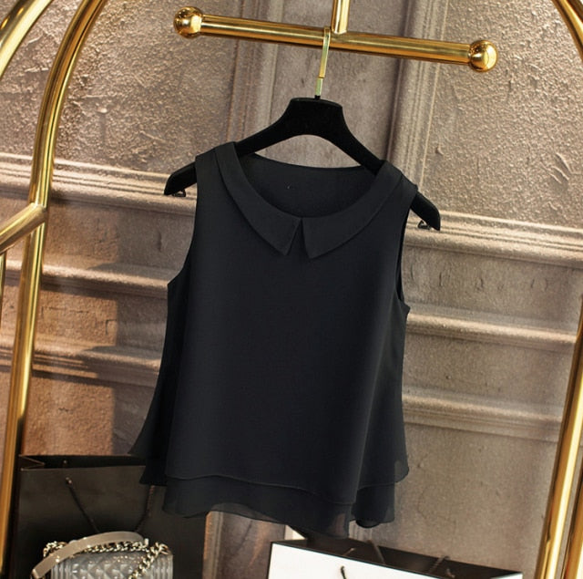 xakxx spring Summer Women Chiffon Blouses Shirt Women tops Sexy Blouses Beach holiday sleeveless round neck Shirt Blouse