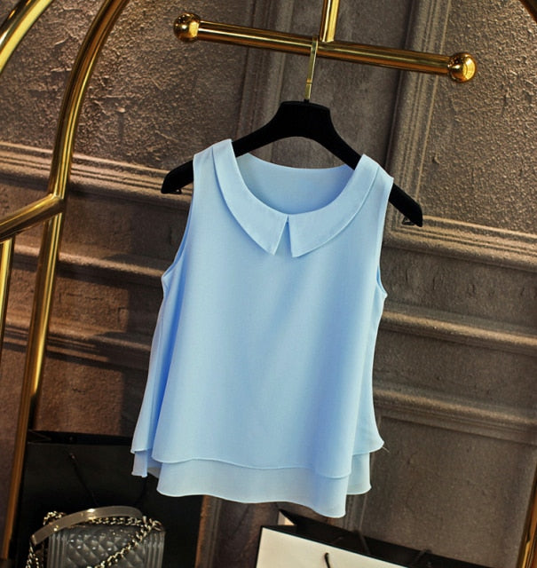 xakxx spring Summer Women Chiffon Blouses Shirt Women tops Sexy Blouses Beach holiday sleeveless round neck Shirt Blouse