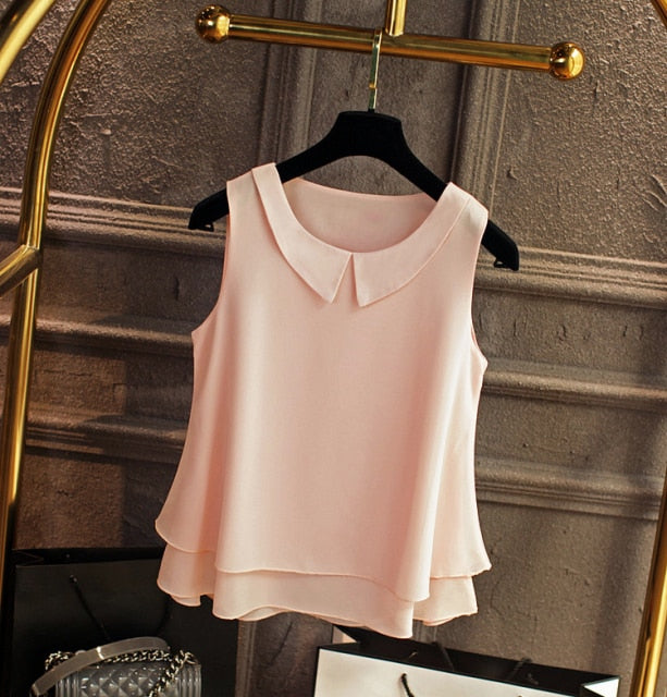 xakxx spring Summer Women Chiffon Blouses Shirt Women tops Sexy Blouses Beach holiday sleeveless round neck Shirt Blouse