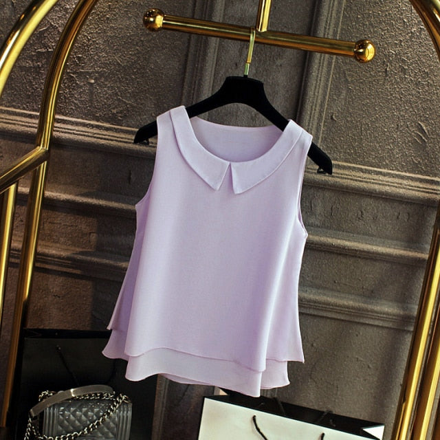 xakxx spring Summer Women Chiffon Blouses Shirt Women tops Sexy Blouses Beach holiday sleeveless round neck Shirt Blouse