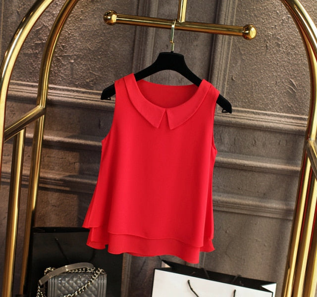 xakxx spring Summer Women Chiffon Blouses Shirt Women tops Sexy Blouses Beach holiday sleeveless round neck Shirt Blouse