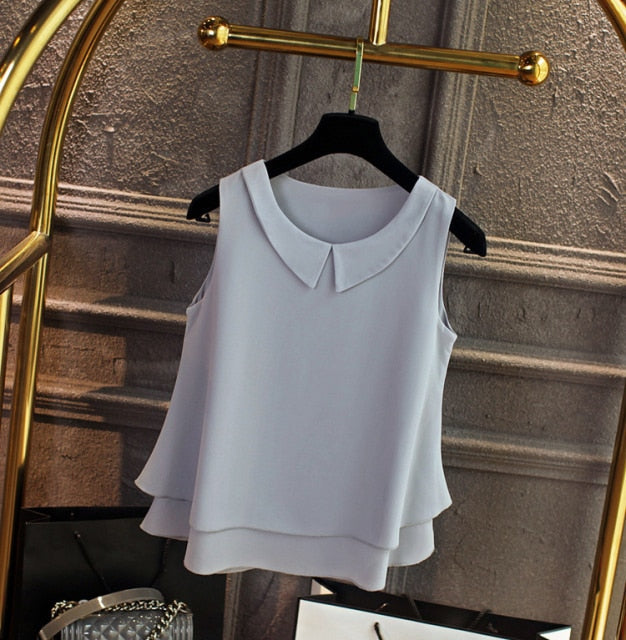 xakxx spring Summer Women Chiffon Blouses Shirt Women tops Sexy Blouses Beach holiday sleeveless round neck Shirt Blouse