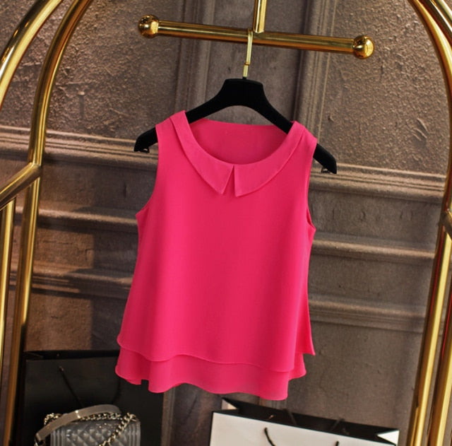 xakxx spring Summer Women Chiffon Blouses Shirt Women tops Sexy Blouses Beach holiday sleeveless round neck Shirt Blouse