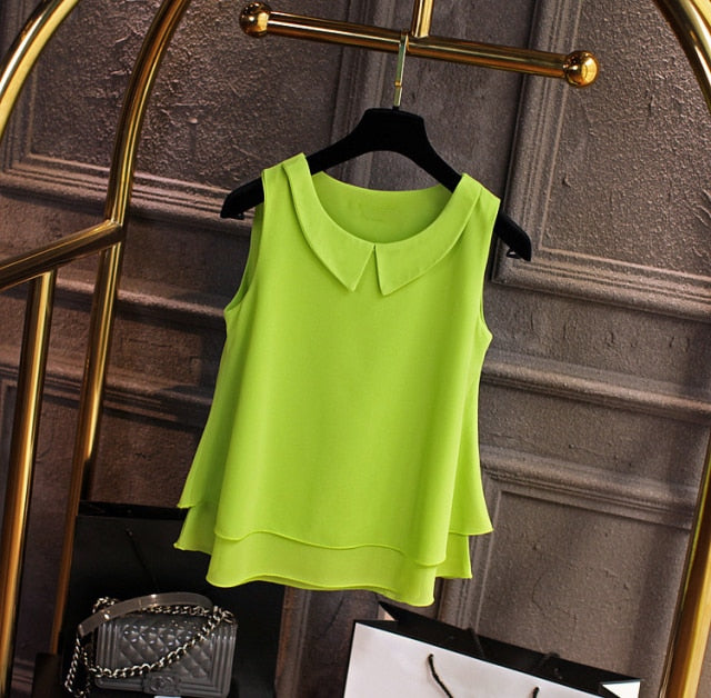 xakxx spring Summer Women Chiffon Blouses Shirt Women tops Sexy Blouses Beach holiday sleeveless round neck Shirt Blouse