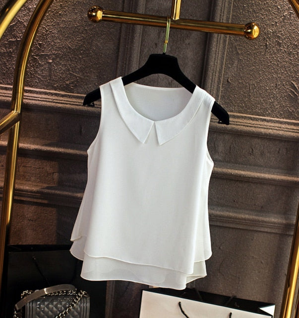 xakxx spring Summer Women Chiffon Blouses Shirt Women tops Sexy Blouses Beach holiday sleeveless round neck Shirt Blouse