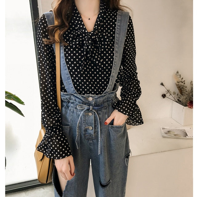 xakxx Women Vintage Polka Dot Blouses Female Blouse Tops Spring Long Sleeve Casual Chiffon Shirt Loose Plus Size 4XL T9N508M