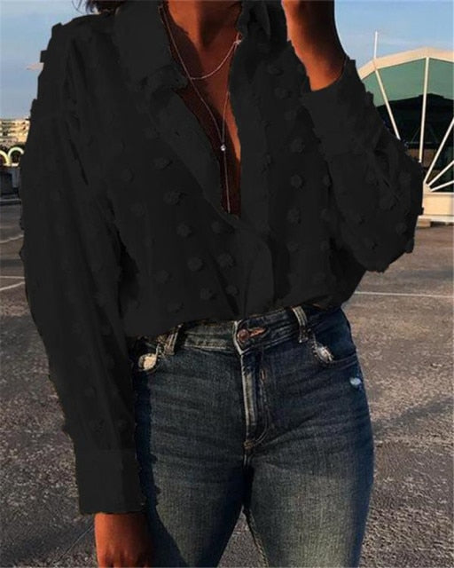 xakxx Womens Tops and Blouses Elegant Long Sleeve chemise femme Polka Dot Loose OL Shirt Ladies Chiffon Blouse Dames blusa feminina