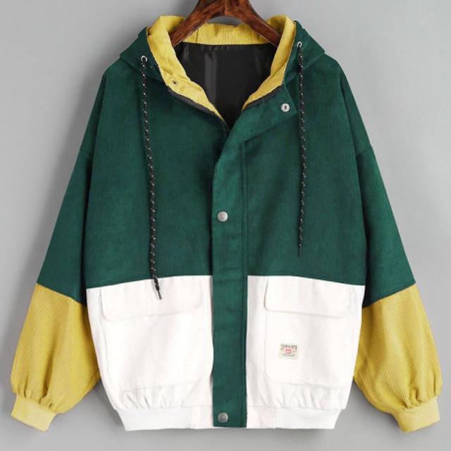 New Autumn Women Coats Corduroy Patchwork Oversize Zipper Jackets Windbreaker Coats And Jackets Women Baseball-Uniform Clothes