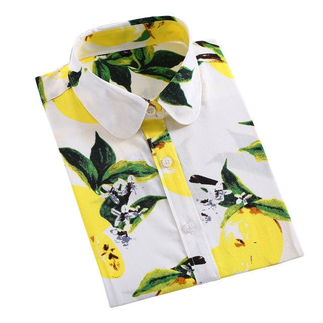 xakxx Women Shirts Long Sleeve Cotton Blouse Fashion Print Cherry Lips Flower Top Shirts For Women Autumn Under Shirt Ladies Office