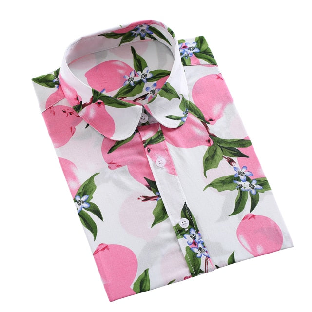 xakxx Women Shirts Long Sleeve Cotton Blouse Fashion Print Cherry Lips Flower Top Shirts For Women Autumn Under Shirt Ladies Office