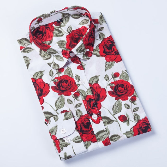 xakxx Women Shirts Long Sleeve Cotton Blouse Fashion Print Cherry Lips Flower Top Shirts For Women Autumn Under Shirt Ladies Office