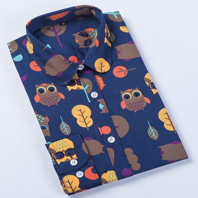 xakxx Women Shirts Long Sleeve Cotton Blouse Fashion Print Cherry Lips Flower Top Shirts For Women Autumn Under Shirt Ladies Office