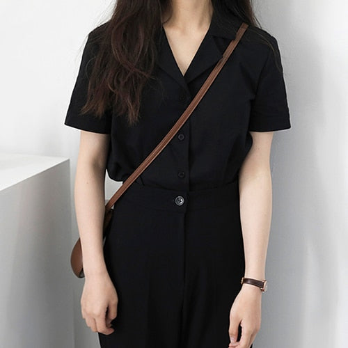 xakxx Summer Blouse Shirt For Women Fashion Short Sleeve V Neck Casual Office Lady White Shirts Tops Japan Korean Style