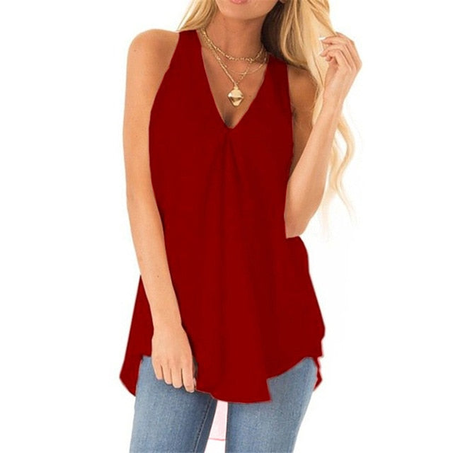 Oversize Clothes Sleeveless Women's Chiffon Shirt Summer Loose Sleeveless Solid Color Tops Ladies Blouse Plus Size Casual Shirts