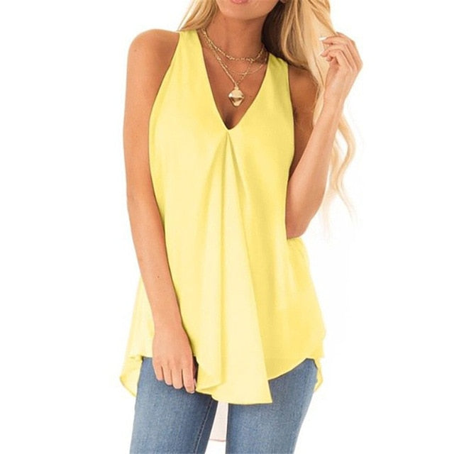 Oversize Clothes Sleeveless Women's Chiffon Shirt Summer Loose Sleeveless Solid Color Tops Ladies Blouse Plus Size Casual Shirts