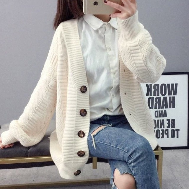 Fall outfits Sweater cardigan jacket female loose Korean student spring and autumn new sweater trend round button net red hot sale old K