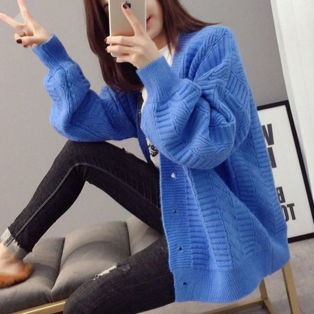 Fall outfits Sweater cardigan jacket female loose Korean student spring and autumn new sweater trend round button net red hot sale old K