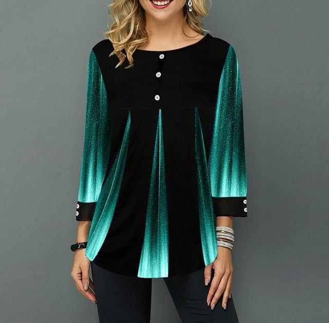 Elegant Women Blouse Shirt Patchwork Tops Long Sleeve Round Neck Female Print Shirt Casual Loose Tee Shirt Plus Size 5XL