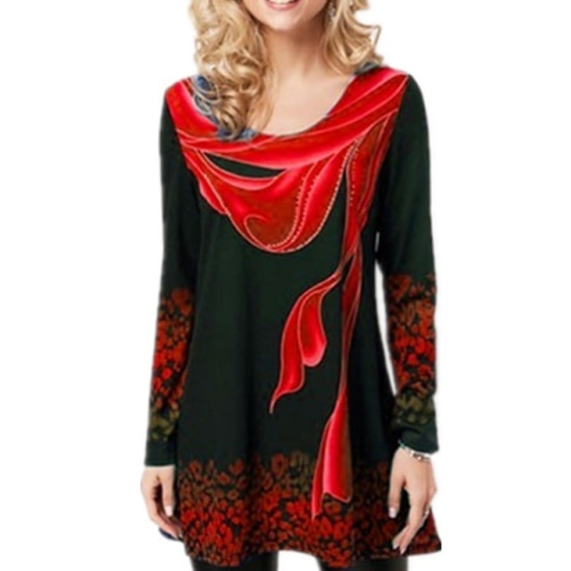 Elegant Women Blouse Shirt Patchwork Tops Long Sleeve Round Neck Female Print Shirt Casual Loose Tee Shirt Plus Size 5XL