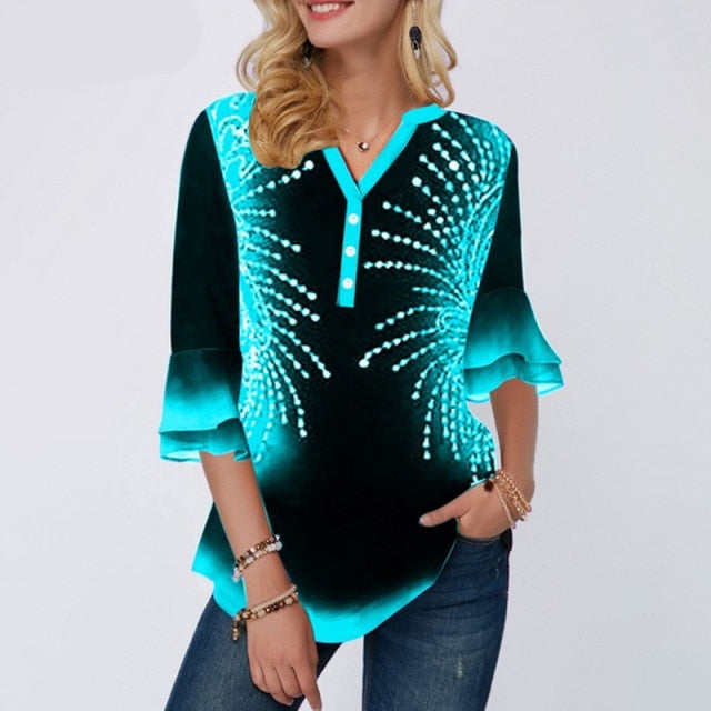 Elegant Women Blouse Shirt Patchwork Tops Long Sleeve Round Neck Female Print Shirt Casual Loose Tee Shirt Plus Size 5XL