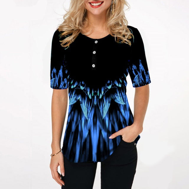 Elegant Women Blouse Shirt Patchwork Tops Long Sleeve Round Neck Female Print Shirt Casual Loose Tee Shirt Plus Size 5XL