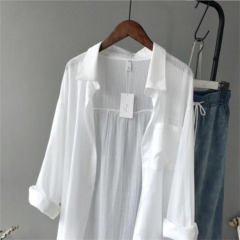 xakxx Autumn Women Long Sleeve White Shirts Blouse High quality loose Blouse Tops Cotton Casual White Long Blouse Women