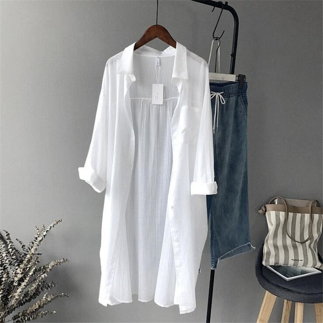 xakxx Autumn Women Long Sleeve White Shirts Blouse High quality loose Blouse Tops Cotton Casual White Long Blouse Women