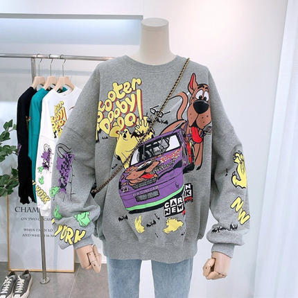 xakxx Women Hoodies Spring Thin Funny Cartoon Duck Print Sweatshirt Oversized Streetwear Hip Hop Cool Pullover Tops for Teen Student