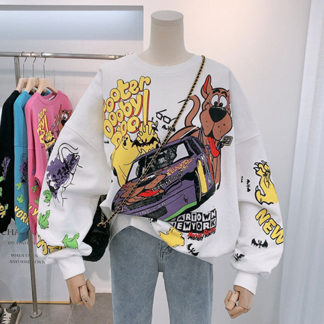 xakxx Women Hoodies Spring Thin Funny Cartoon Duck Print Sweatshirt Oversized Streetwear Hip Hop Cool Pullover Tops for Teen Student