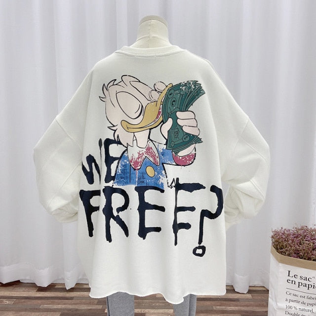xakxx Women Hoodies Spring Thin Funny Cartoon Duck Print Sweatshirt Oversized Streetwear Hip Hop Cool Pullover Tops for Teen Student