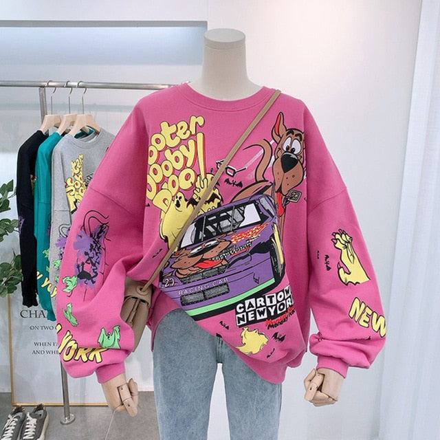 xakxx Women Hoodies Spring Thin Funny Cartoon Duck Print Sweatshirt Oversized Streetwear Hip Hop Cool Pullover Tops for Teen Student