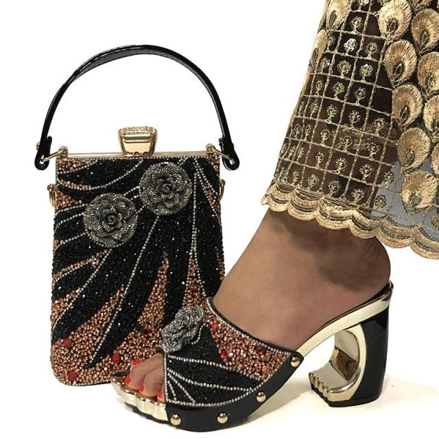 xakxx New Arrival Fashionable Italian Shoes and Bag Sets Silver Color Women's Shoes with Appliques for African lady Sandals
